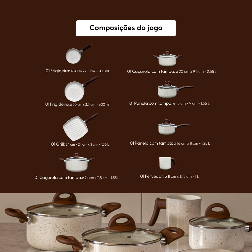 Jogo de Panelas Vanilla Ceramic Life Brinox Smart Plus 8 Peças - Antiaderente