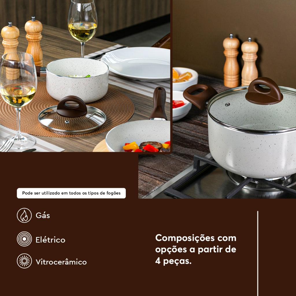 Jogo de Panelas Vanilla Ceramic Life Brinox Smart Plus 8 Peças - Antiaderente
