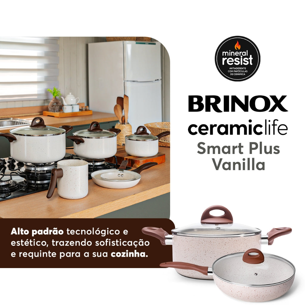 Jogo de Panelas Vanilla Ceramic Life Brinox Smart Plus 8 Peças - Antiaderente