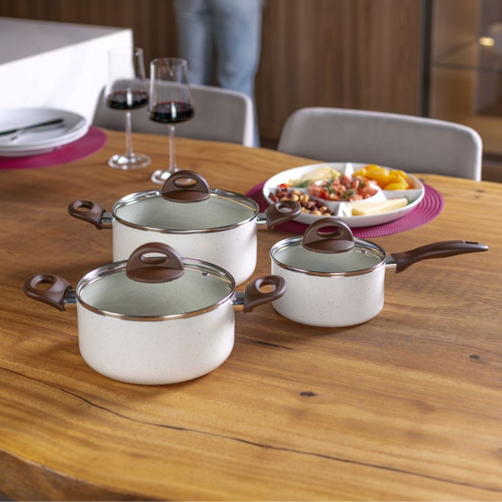 Jogo de Panelas Vanilla Ceramic Life Brinox Smart Plus 8 Peças - Antiaderente