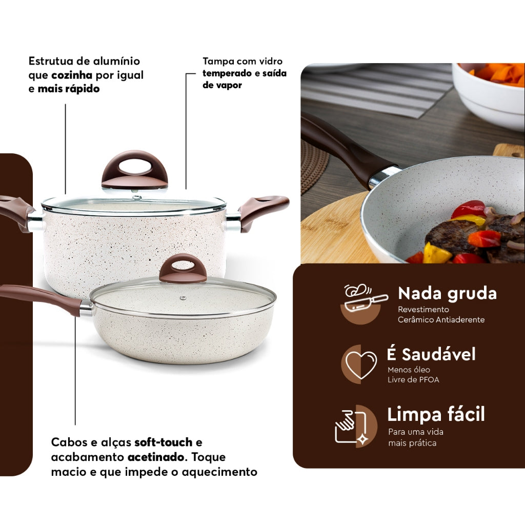 Jogo de Panelas Vanilla Ceramic Life Brinox Smart Plus 8 Peças - Antiaderente