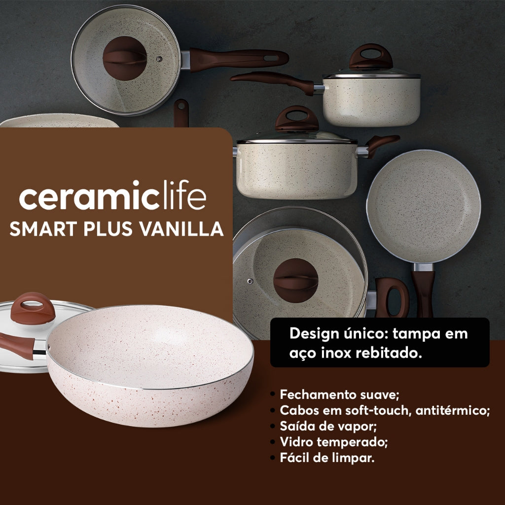 Jogo de Panelas Vanilla Ceramic Life Brinox Smart Plus 8 Peças - Antiaderente