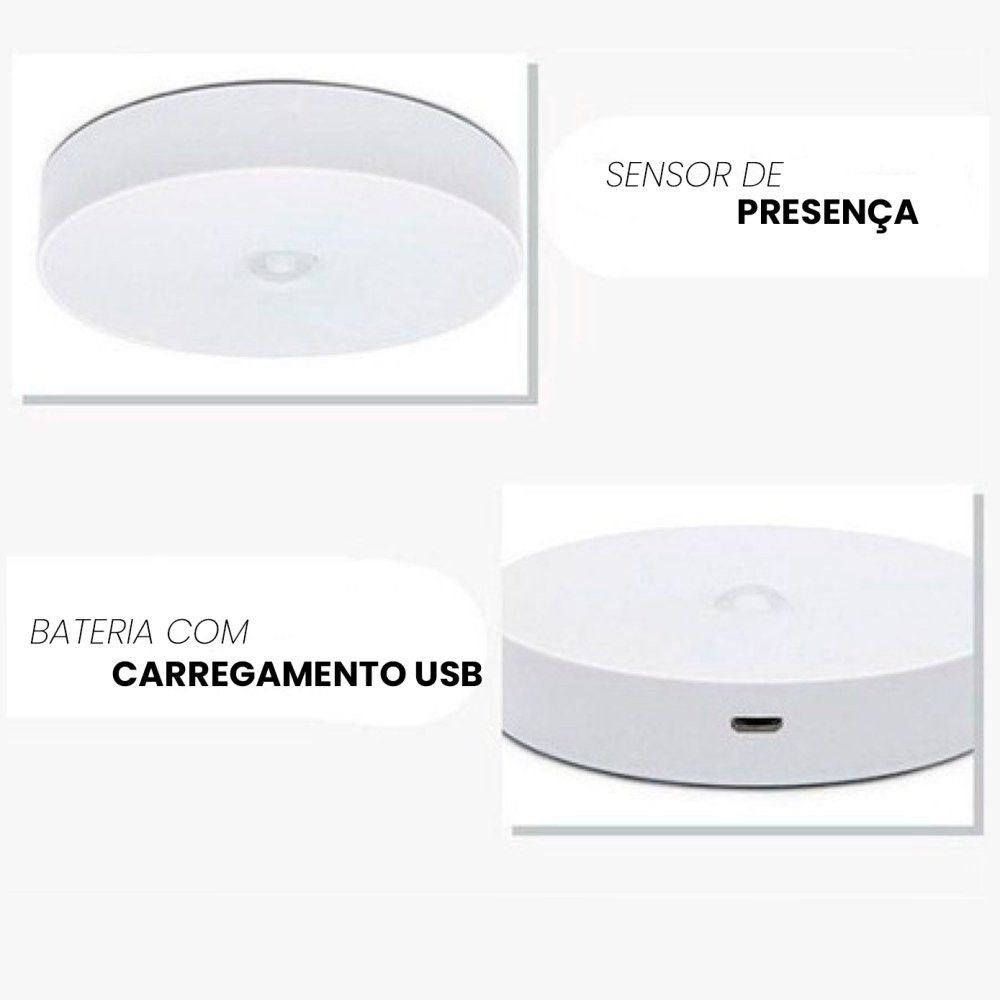 Luminária LED com Sensor de Presença Sem Fio USB Recarregável Luz Automática Para Armário Corredor Escada Closet – Branco Quente ou Frio [Compre 1 Leve 2]